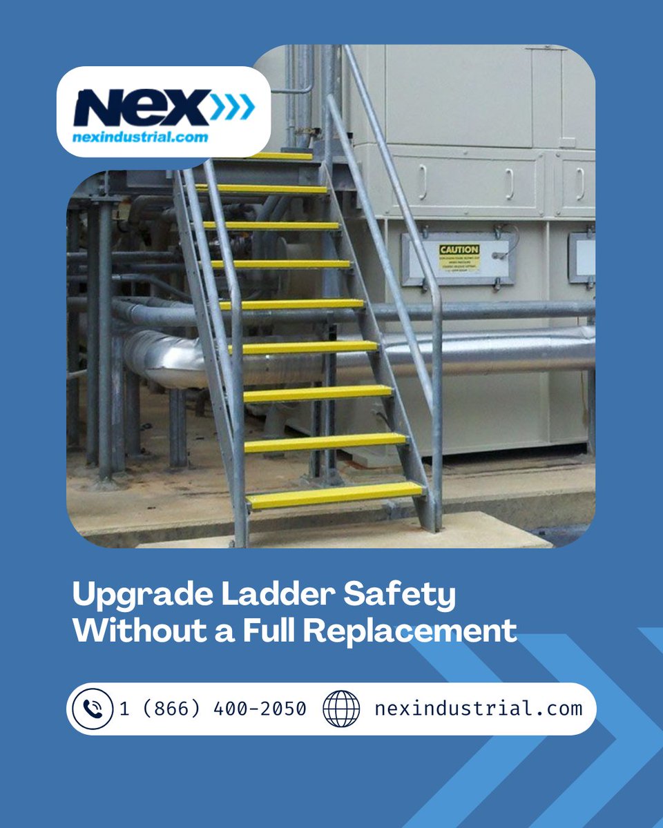 nexindustrial's tweet photo. Industrial safety upgrades don't require full replacements. Pre-cut ladder rung covers offer an affordable way to exceed safety standards. See if steel or fiberglass options are right for you.

Call 1 (866) 400-2050 or visit https://t.co/CLANJDdw0y.
 #IndustrialSafety https://t.co/sAyTM8dn3l