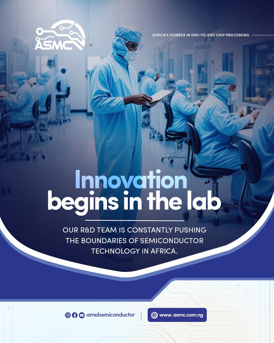 AmalSemicon's tweet image. Innovation begins in the lab. Our R&amp;amp;D team is constantly pushing the boundaries of semiconductor technology in Africa.

Discover how we are shaping the future at info@asmc.com.ng

#ASMC #ResearchAndDevelopment #InnovationAfrica #TechLeadership