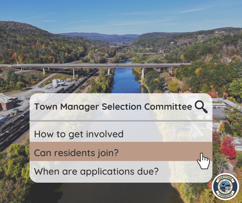 town_vt's tweet photo. Town Manager John Haverstock has announced his plans to retire in July-August (TBD). The Selectboard will establish a Town Manager Selection Committee composed of Board members, Town staff, and residents to help recruit Hartford's next Town Manager. https://t.co/PRPlV99xR7