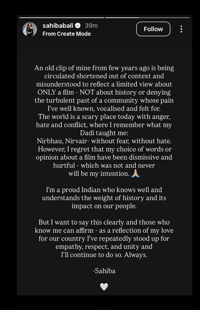 ramvedii's tweet photo. “World is scary place today with anger, Hate and Conflict”
She thinks her hate for Kashmiri Pundits and love for Pakistan is justified just because she wrote something on black screen in English to tell the world that she “vocalised” Kashmiri Pundits’ pain. Sadly that Vocal voice has never been seen where as we clearly saw what she said about Kashmir Files.

This statement of Sahiba Bali is more hurtful than whatever shit she has done before she thinks she is being questioned bcz the people who are questioning her hate for Kahsmiri Pundits are filled with “hate”.

Sad