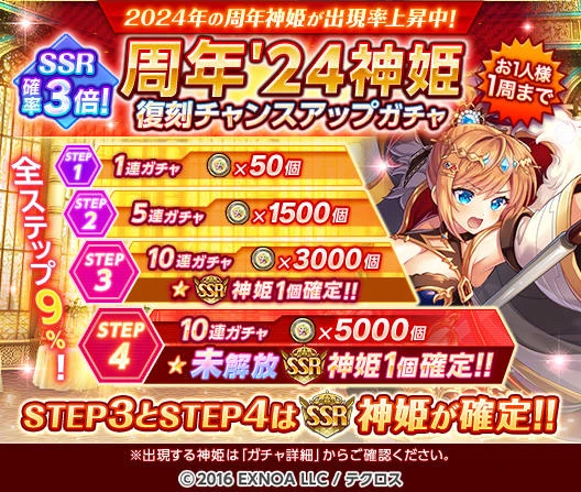 SSR確率3倍！周年'24神姫復刻チャンスアップガチャ』を開催したのじゃ