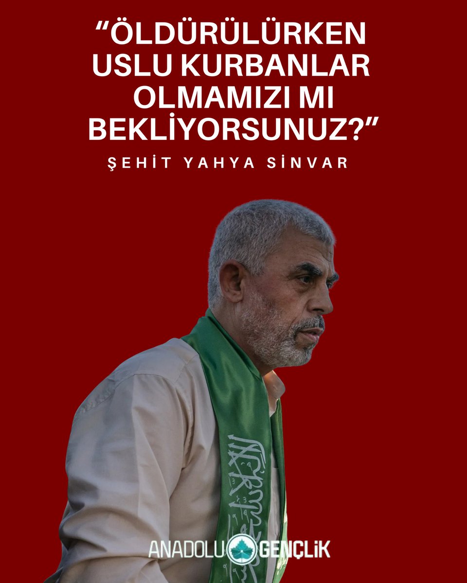 agdergisi's tweet photo. “Öldürülürken uslu kurbanlar olmamızı mı bekliyorsunuz?”

| Şehit Yahya Sinvar https://t.co/LUu3TOY3C6