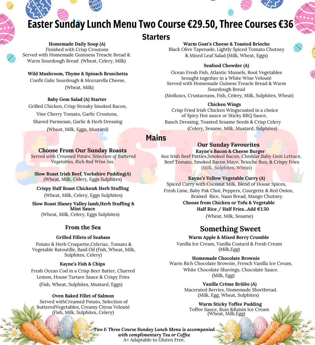 Join us this Easter Sunday for lunch at Kayne's. Easter is one of our favorite days of the year, &amp; head chef Paul O'Connor has put together a seasonal menu that truly hits the spot. Tables are filling up fast! Book your table today. 

#eastersunday #kayneslunch #easter2026