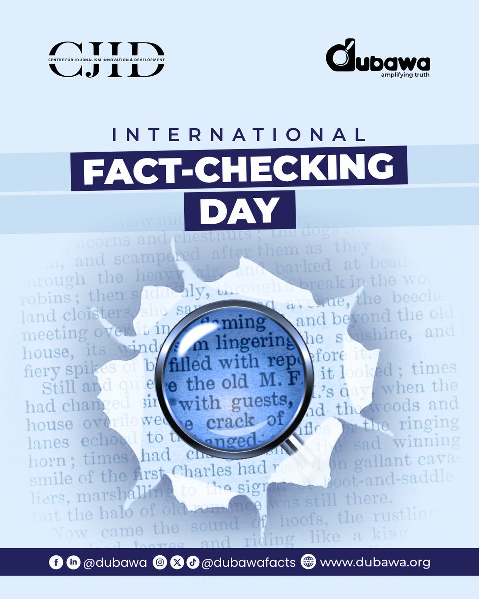 DubawaFacts's tweet photo. Happy International Fact-Checking Day! 🎉 In an era of viral rumors and AI-generated noise, the truth needs a champion. Today, we celebrate the facts, the sources, and the skepticism that keeps us grounded. Let’s make accuracy the new viral trend. 
:
:
:
#FactCheckingDay #FIMI #InternationalFactCheckingDay #FactCheckingDay #Dubawa #Dubawafacts #Dubawachecks #CJID