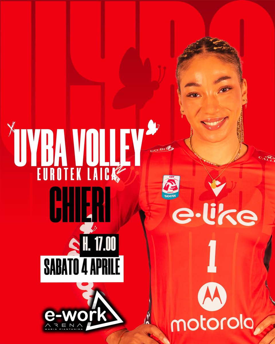 UYBAvolley's tweet photo. ๐ฅ COMING NEXT ๐ฅ Ultima gara casalinga della stagione!
๐
Sabato 4 aprile ore 17
๐ e-work arena
Eurotek Laica UYBA vs Reale Mutua Fenera Chieri ๐ฅ
Non puoi mancare! ๐โค๏ธ๐ค
๐ Biglietti๐ https://t.co/x3lbGH4bl9
#UYBAchieri #Volley #eWorkArena #PlayoffChallenge https://t.co/5DNWtkJSEy