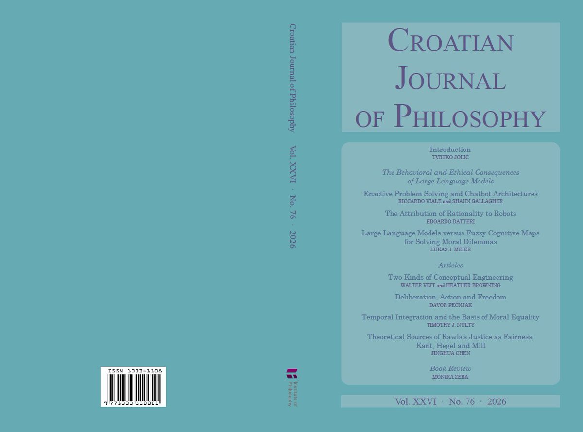 InstitutFilozof's tweet photo. Objavljen je novi broj Croatian Journal of Philosophy, Vol. 26 No. 76, 2026.
https://t.co/LHr7MUSz20 https://t.co/E8zLPJmvzu