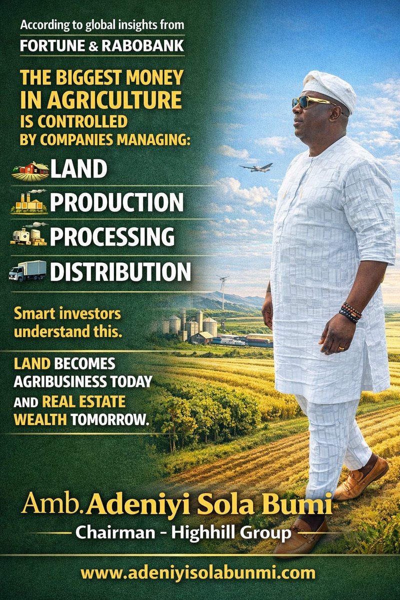 AdeniyisolaB's tweet image. The real game is owning systems, not just planting crops.

#Agribusiness #LandBanking #RealEstateInvestment #BusinessGrowth #WealthStrategy