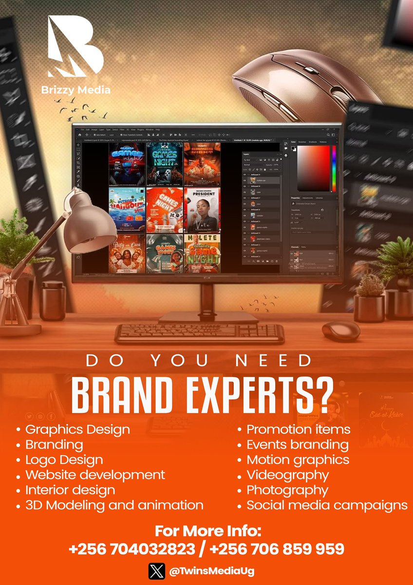 For all your graphic design needs, <a href="/joel_dembe/">Mum’s Lad</a> and <a href="/TwinsMediaUg/">Brizzy Media Graphics</a> have got you covered! 

Contact them at +256 704 032 823 / +256 706 859 959.