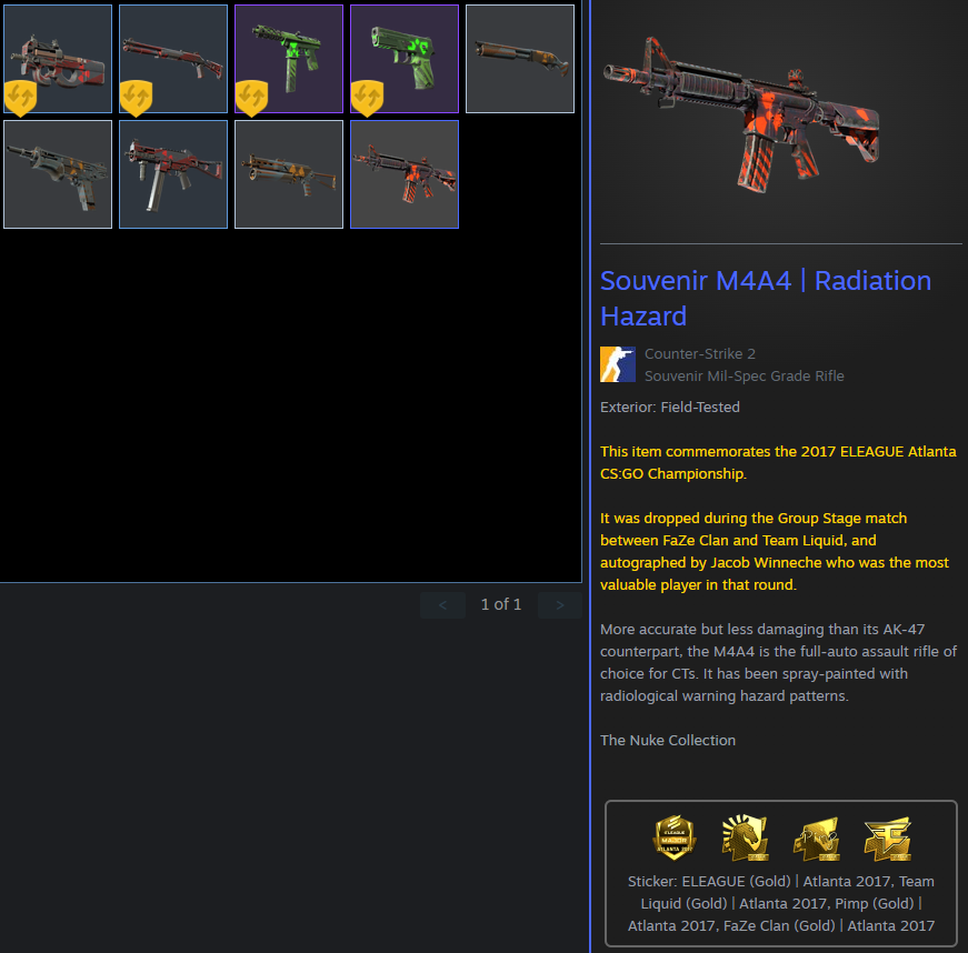 apart from the nuclear threats that don't exist yet i have now managed to complete the nuke collection all souvenir signed by <a href="/PimpWinneche/">Jacob “Pimp” Winneche</a> . most are best placement with the exception of the p90. with such a rare autograph getting fn/mw on all is unlikely