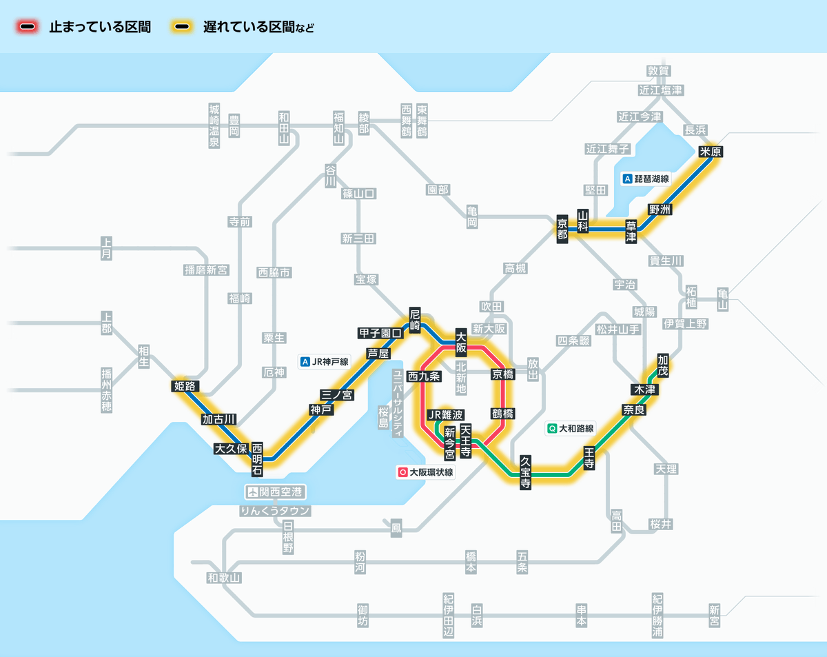 u*1様 JR西日本 路線図（JR神戸線・京都線・湖西線・琵琶湖線等）枠