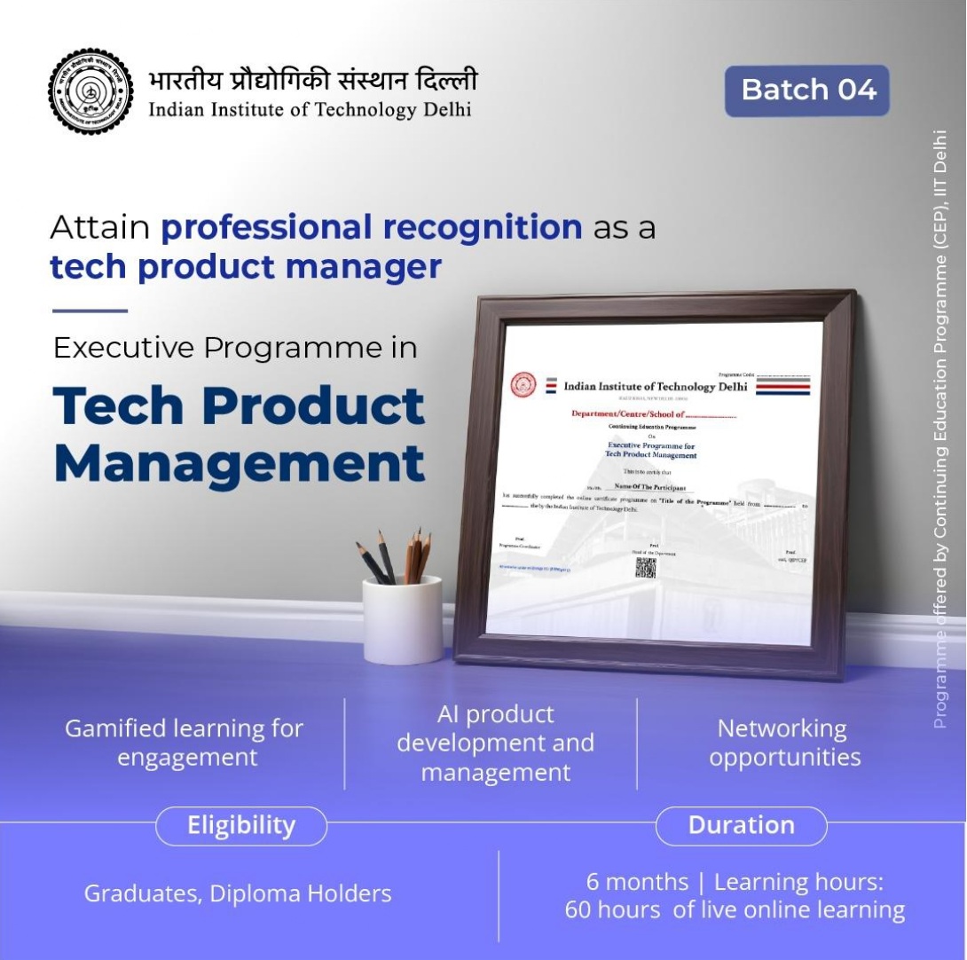 IitCep's tweet image. Executive Programme in Tech Product Management (Batch 04)

#techproduct #tech #gadgets #techgeek #smarttech #smarttechnology #management #business #leadership #marketing #education #technology
 
Programme Webpage Link: cepqip.iitd.ac.in/post/program/e…

Apply Now: ceppay.iitd.ac.in/programAdmissi…
