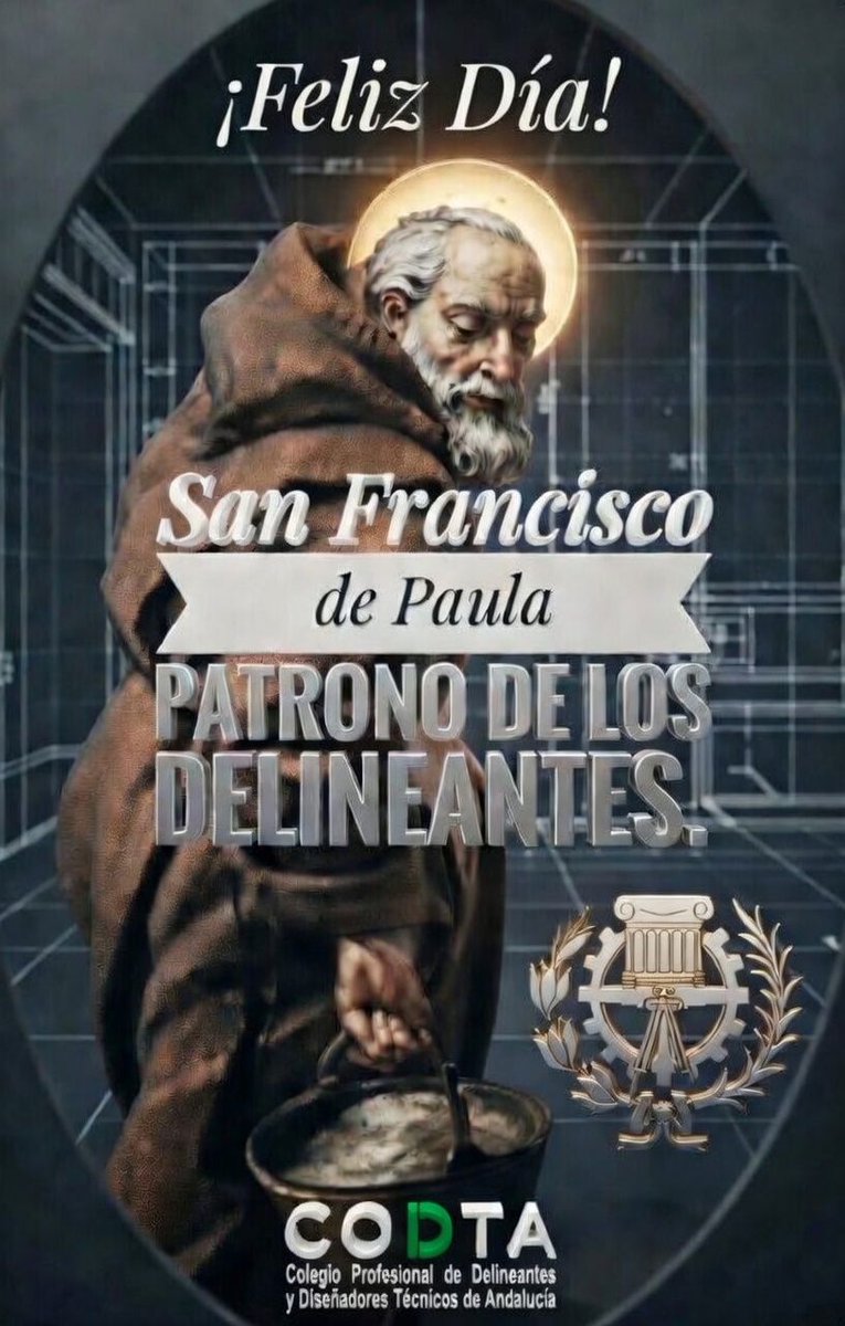 Hoy, 2 de abril, celebramos a San Francisco de Paula, patrón de los DELINEANTES.
Desde el CODTA queremos reconocer la labor, el compromiso y la profesionalidad de todos aquellos que dignifican nuestra profesión cada día.
Feliz Día de nuestro Patrón.
#CODTA
#CGCPDelineantes
