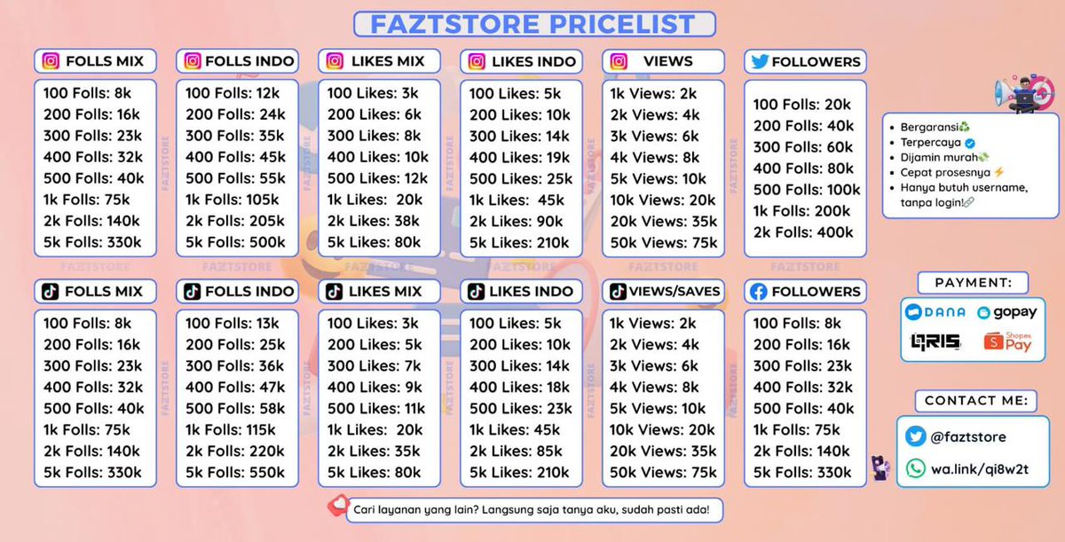 Sore all nih semuaa kalau butuh upfoll boleh banget nih cek sini. Ada Followers likes ig, x twt dan Tiktok nih. Dijamin bergaransi fulll dan kualitas terbaik prosesnya juga cepatt lohh
#zonauang