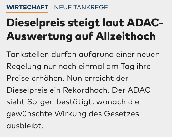 Glückwunsch an die Bundesregierung! Das hat ja NIEMAND kommen sehen.

Wieviel geben die nochmal für Berater aus?

Aber vielleicht liegt es ja auch daran: Je höher der Preis, desto mehr Steuern. Gut 380 Mio EUR mehr an Mehrwertsteuer gegenüber dem geringeren Preisniveau März 2025