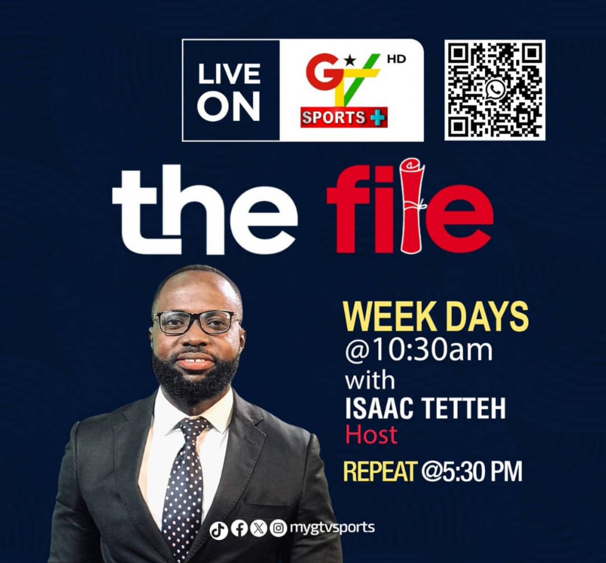 mygtvsports's tweet photo. Thursday Episode of 'The File Show'
Reviewing International break window, the world Cup grouping list and Government's support of 800 football fans to the World Cup.
#GTVSports #TheFileShow https://t.co/hyR96EjWsQ