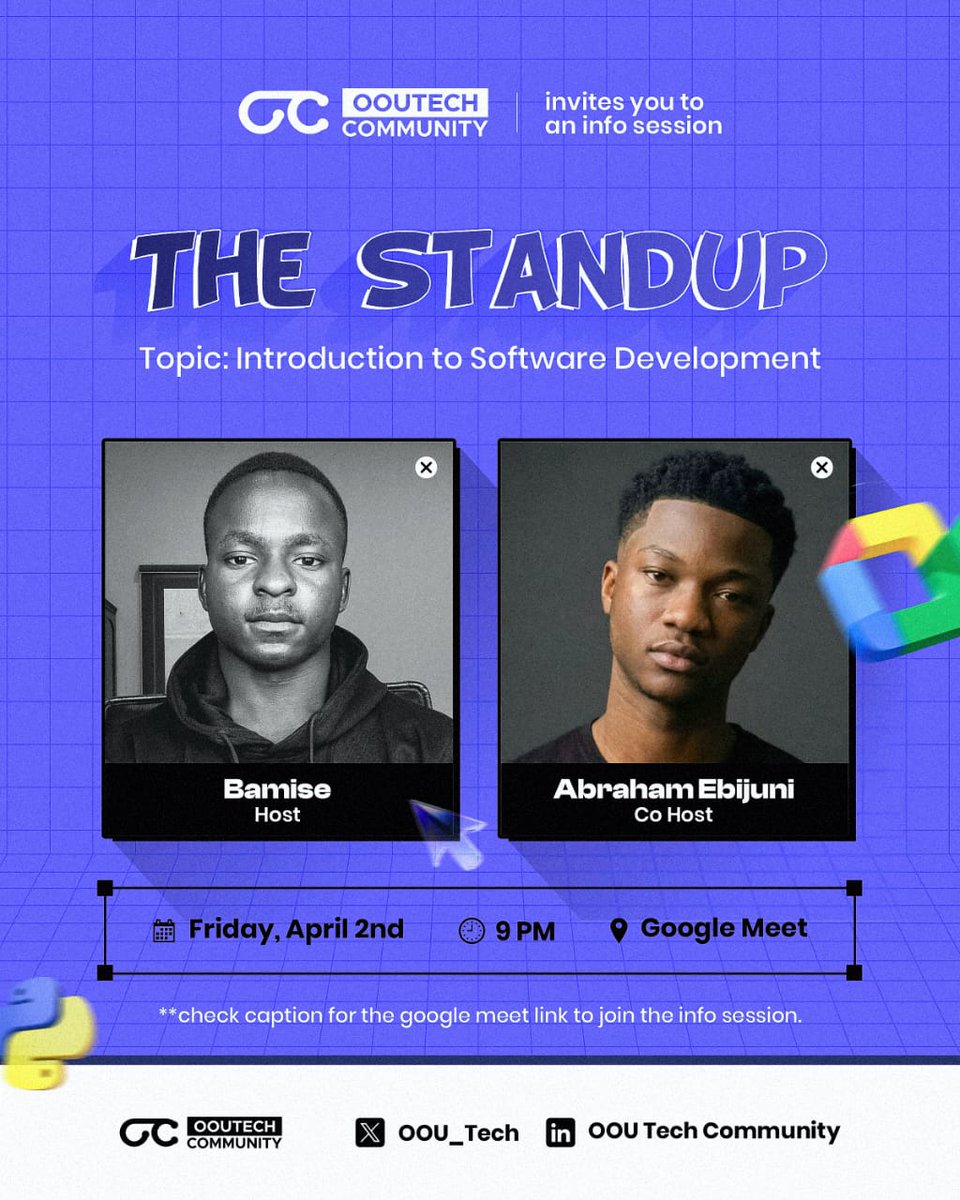 OOU_Tech's tweet image. Ready to break into tech? 💻
Join us for The Standup as we introduce you to the world of software development.
Don’t miss it 🚀
#TechWithOOU #OOUTech #TechCommunity #LearnToCode #SoftwareDevelopment #TechInNigeria