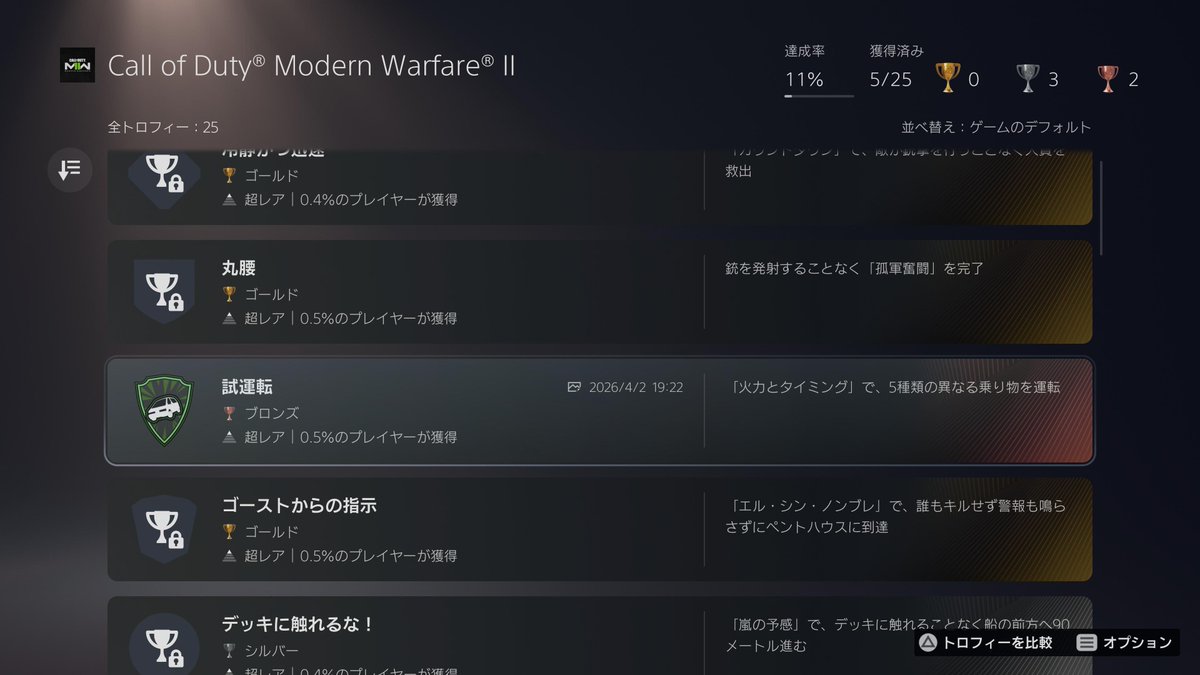 Kuma_gorou_o's tweet image. サボった分のトロフィー回収中🏆✨
・試運転(5個目/25個中)
「5種類の異なる乗り物を運転」ってのがヒントで、実は、一般車両も含んでるっていうね🤭にしてもよく飛び乗れるなぁ...ギャズ...    #CODMW2