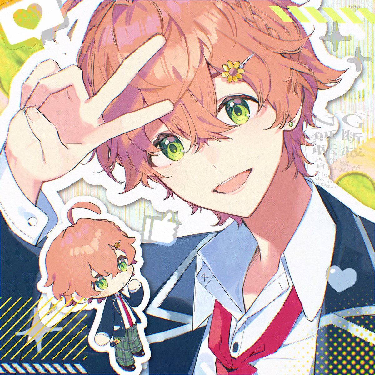 【お仕事】
エイプリルフールにて本間ひなたくんのビジュアルを担当させていただきました！！
どうぞよろしくお願いします🌻🦕

(2枚目はファンアートです)
