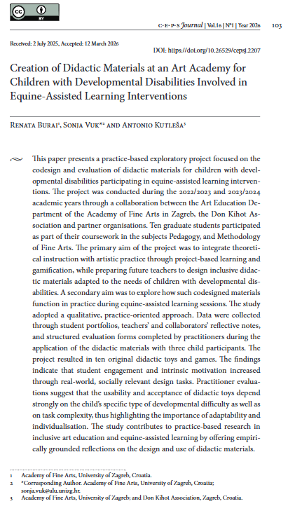 CepsJournal's tweet photo. One of the articles from our latest issue, Creation of Didactic Materials at an Art Academy for Children with Developmental Disabilities Involved in Equine-Assisted Learning Interventions by Burai and others, can be read here: https://t.co/odir4TPmVj #childrenwithspecialneeds https://t.co/EaiOv0dntm