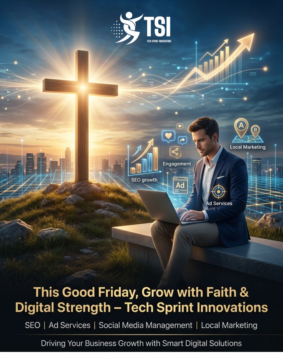 Tech_Sprint_Inv's tweet photo. This Good Friday, let faith guide your journey and growth follow your vision. ✨
📈 Grow with faith. Grow with digital strength.
#GoodFriday #DigitalGrowth #SEOServices #AdServices #SocialMediaMarketing #LocalMarketing #BusinessGrowth #TechSprintInnovations #FaithAndGrowth https://t.co/vox25uD0BU