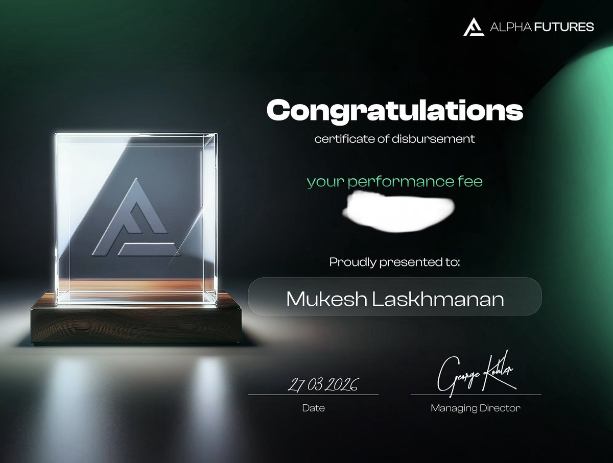 Mukesh3109's tweet photo. From losses to lessons to payouts.
Journey just getting started
Appreciate @Alpha_Futures_ for the payout https://t.co/4sMS3AQs91