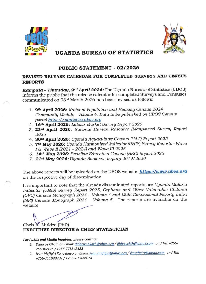 Uganda Bureau of Statistics (UBOS) tweet media
