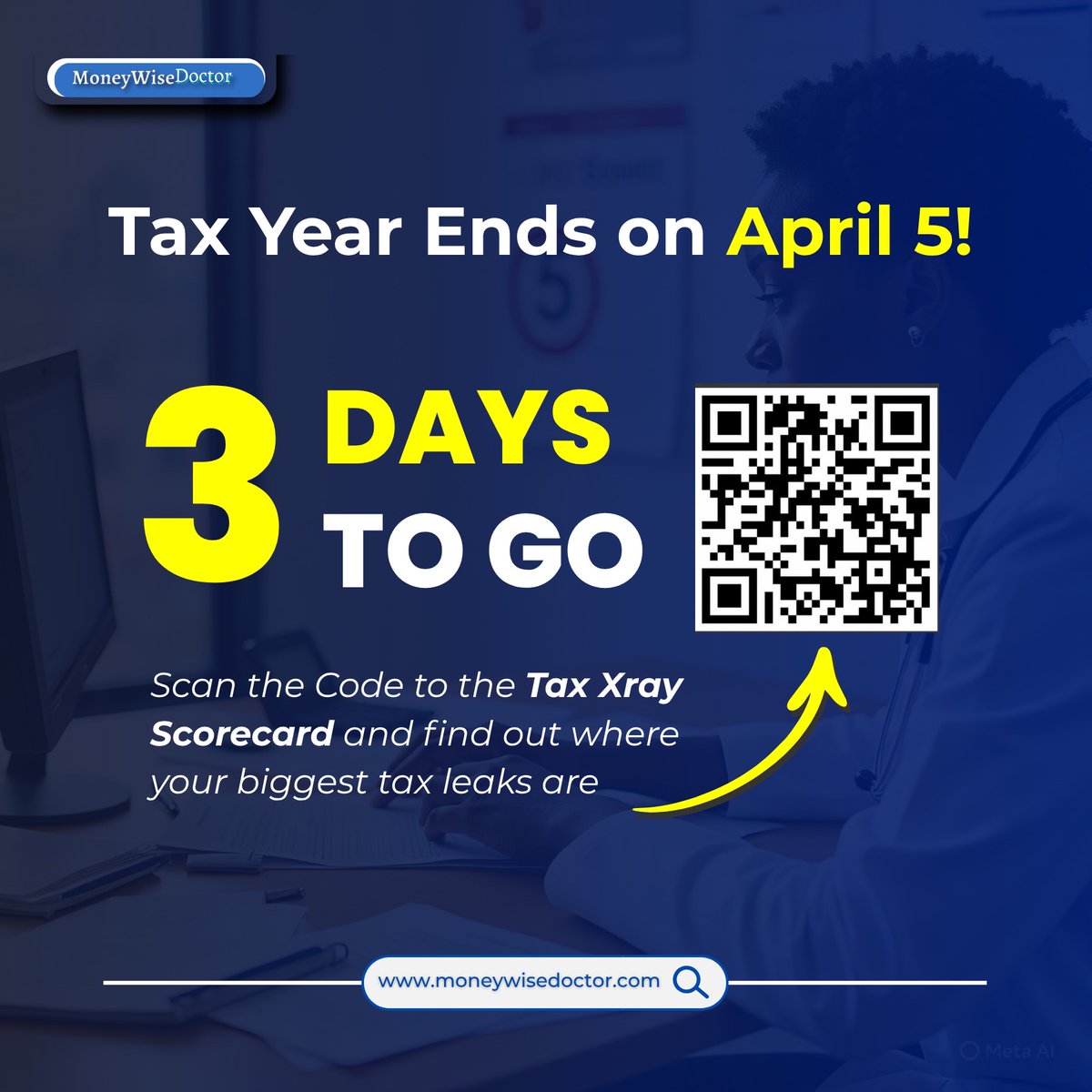 ndegwim's tweet image. 3 days to go.

The window is closing, and most of the leaks are still hidden.

Not big mistakes.
Just small inefficiencies adding up quietly.

Check what’s slipping through before it resets.

Scan the QR code to take the Tax X-Ray Scorecard.

#NHS #DoctorsOfInstagram