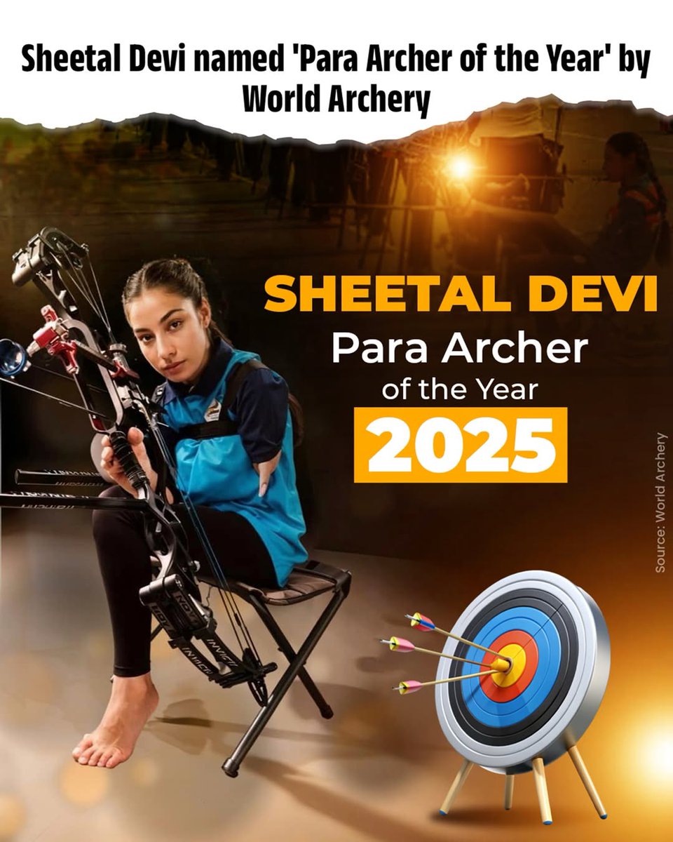NJntua's tweet photo. A moment of immense pride for Bharat!

Heartiest congratulations to Sheetal Devi on being named 'Para Archer of the Year 2025.' https://t.co/3nDPqeekcp