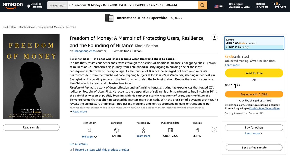 #OG Freedom of Money

<a href="/cz_binance/">CZ 🔶 BNB</a>  doesn’t write secondhand editions, only the OG; secure yours now on <a href="/amazon/">Amazon</a>

amazon.com/dp/B0GHQJYTJ4/…

bscscan.com/token/0xDFeff0…

 #CZ $BNB #BINANCE #TRUMP
#FREEDOMOFMONEY