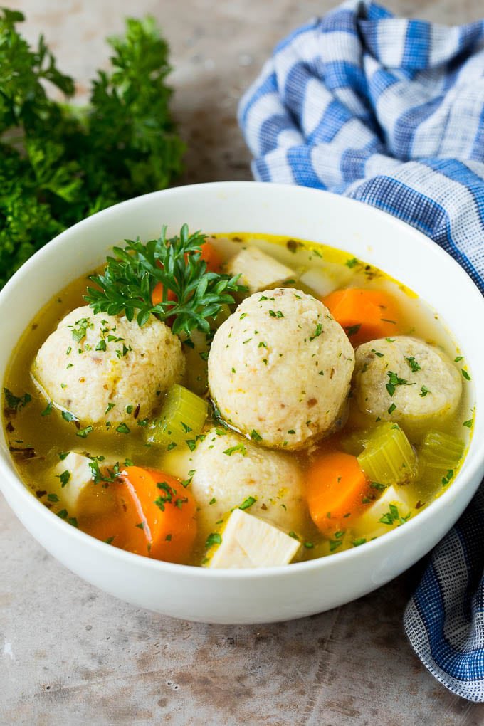 Matzah Ball Soup is a traditional Ashkenazi Jewish dish that is often served during Passover and is commonly known as 'Jewish penicillin. ' It's a chicken soup filled with delicious dumplings made out of matzo meal, eggs, chicken fat and broth.
Enjoy.