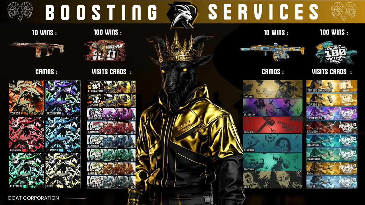 🐐 Boosting services 🐐 

I’m available for your boost for the Season 3 ( +50 accounts boosted / +30 Iridescent boosted ) 

Very fast, cheap and 100% legit ✅ 

All ranks &amp; all platforms ! Dm me 🐐