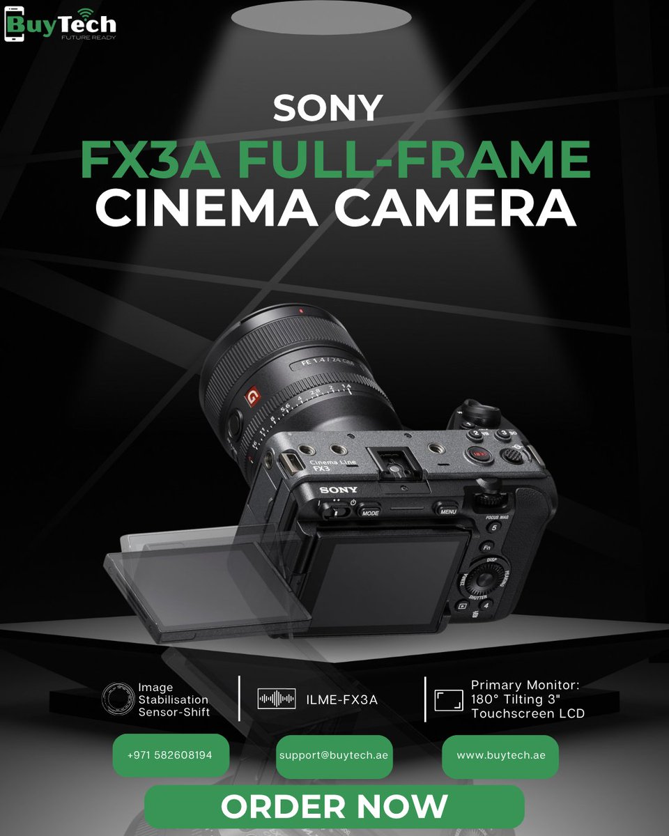 buytechdxb's tweet photo. Shoot cinematic magic 🎬✨
The Sony FX3A Full-Frame Cinema Camera packs full-frame performance, pro-level stabilization, and a 180° tilting touchscreen — all in a compact, creator-friendly design.
.
.
Order now — https://t.co/YxopFTnTK7
.
.
#SonyFX3A #CinemaCamera #Filmmaking https://t.co/sgzvFVL28m