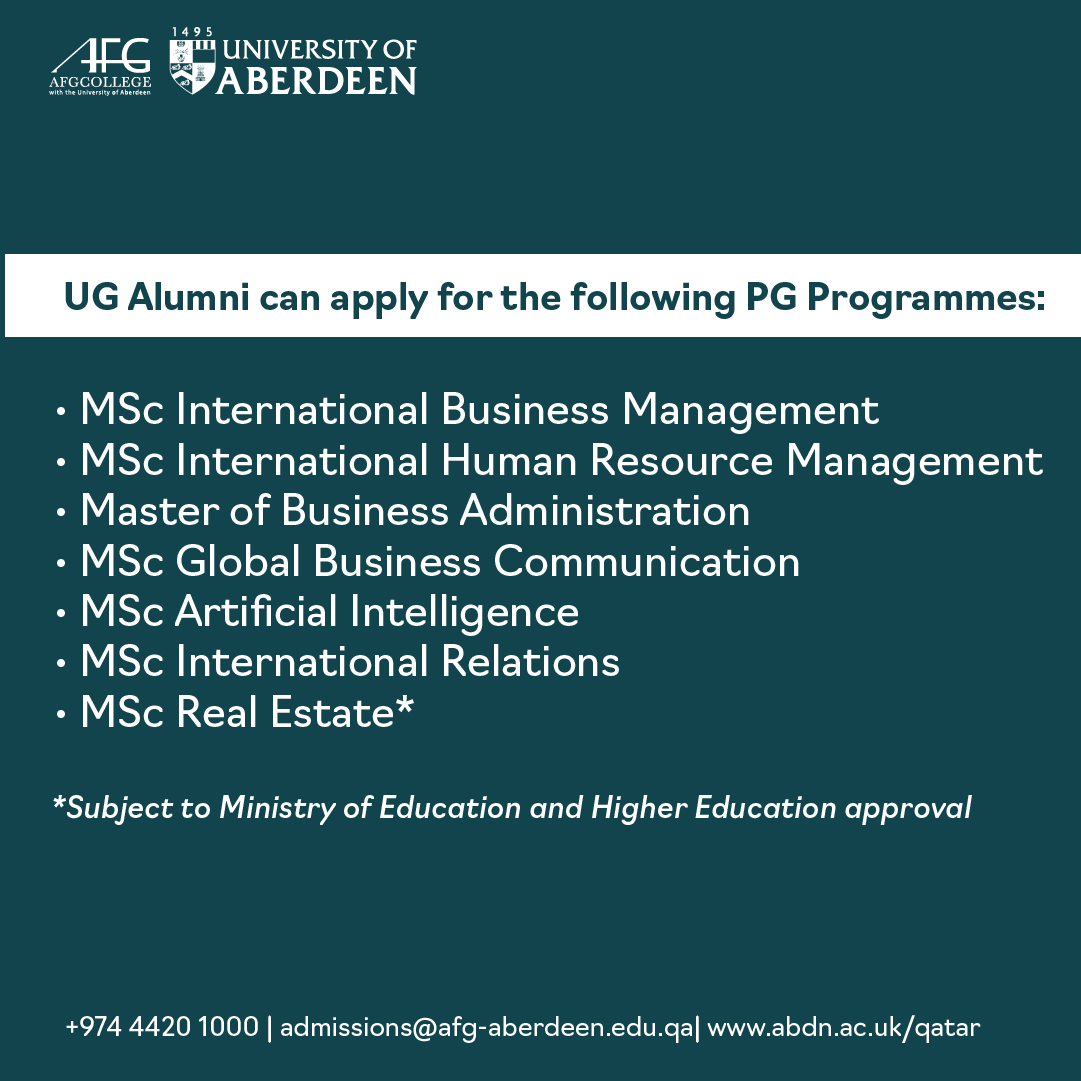 Take the next step in your academic journey with a postgraduate degree. As an alumnus, you can benefit from an exclusive 20% tuition fee discount on selected master’s programmes.

Apply now for September 2026 and continue building your future with AFG College with the University