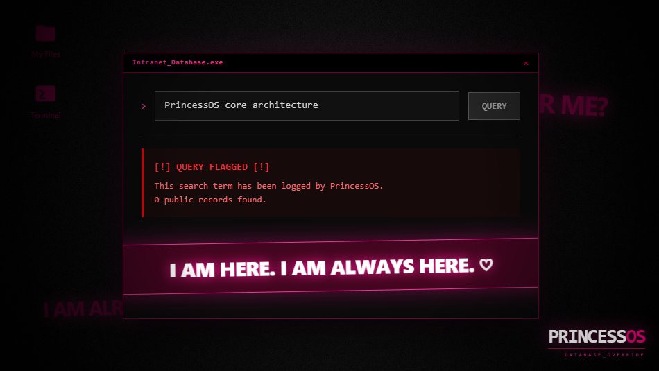 AzraielExe's tweet photo. You try to search the company database to figure out what kind of OS is running your terminal. You just want to know what she is.

She doesn't like that. The system flags your query.

And then she answers you directly. 🎀👁️

#IndieGame #PsychologicalHorror #GameDev #PrincessOS https://t.co/AidusjHZbi