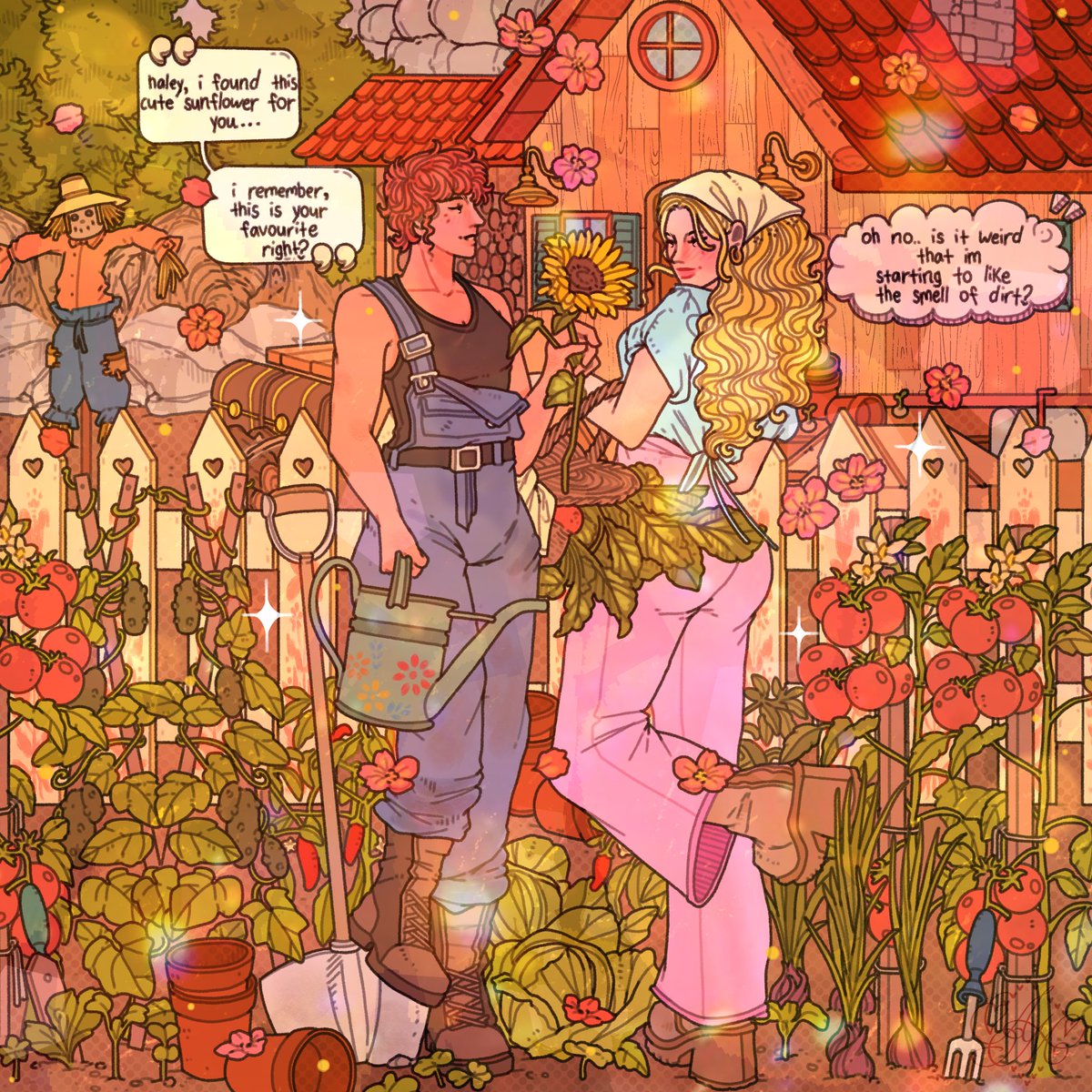 artimaking's tweet image. haley + my farmer: my delusions vs game version 🍀💓 #stardewvalley #artph #wlw