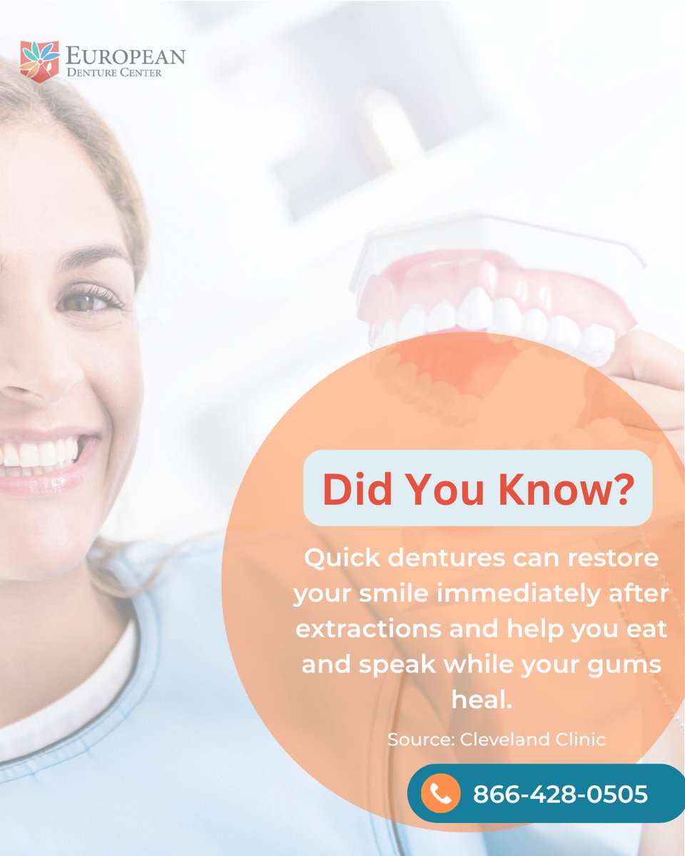 EuroDenture's tweet image. Quick dentures can be placed the same day after extractions, letting you chew, speak, and smile confidently while your gums heal!

#QuickDentures #BoiseDentures #HealthySmile #ComfortFit
