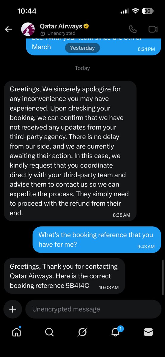 9ll7i's tweet photo. @AlternativeAir worst customer service ever ever, purchased my ticket through them, due to the war, Qatar Airways offered to refund flights, they mocked me around then eventually did process a refund for me, i even contacted the airlines, they’ve said they waiting on Alternative https://t.co/ib4Zsn8Fv4