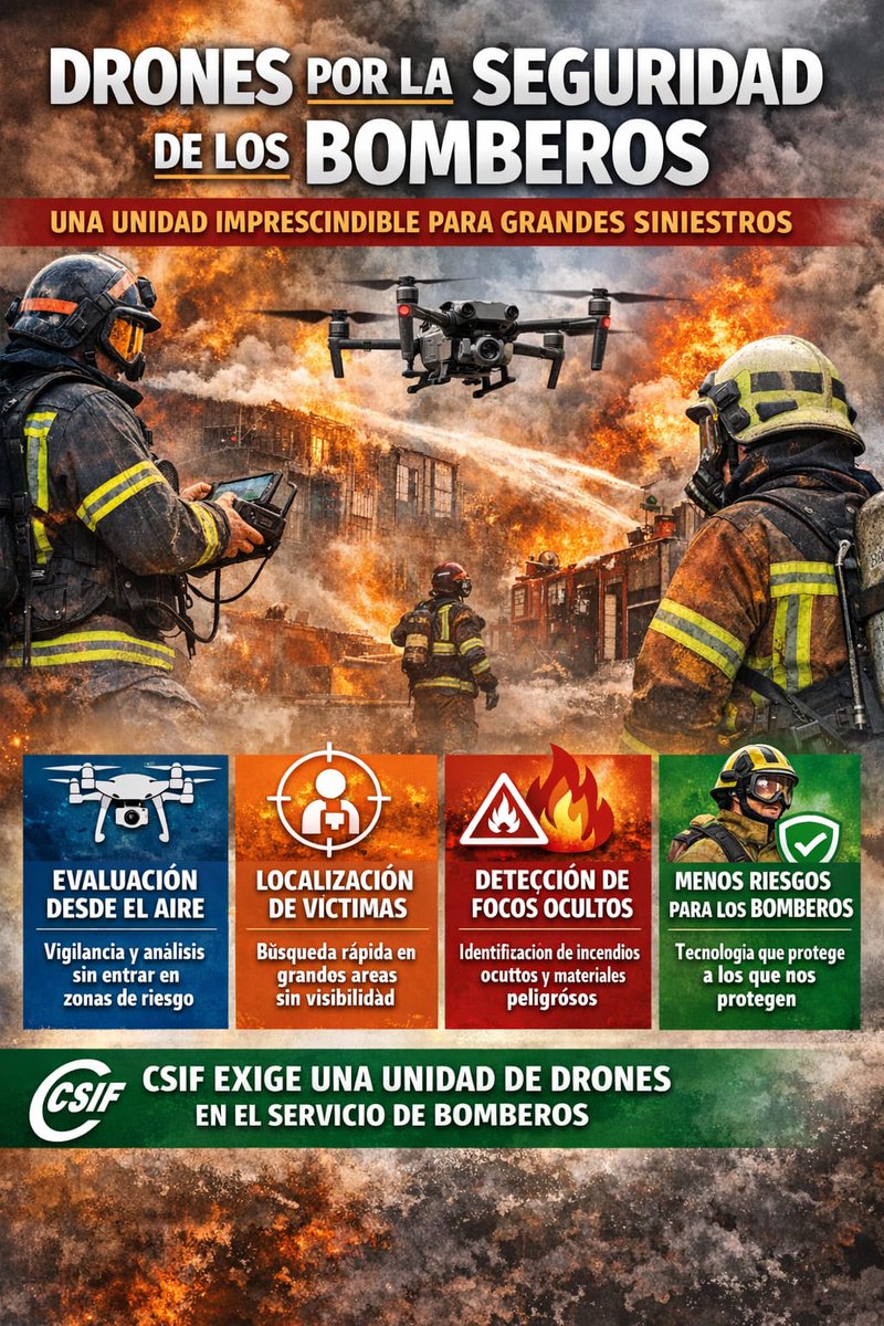 BOMBEROSCSIF's tweet photo. Primera semana SIN RESPUESTA del @Ayto_Sevilla a la petición de CREAR la #UnidadDeDrones en #BOMBEROS 👩🚒👨🚒 y su necesaria inclusión en una #RPT que estamos ahora negociando que permita la #EvaluaciónDeRiesgos de los PUESTOS y los OBLIGATORIOS #Procedimientos de intervención. https://t.co/oSb3D3tZcD