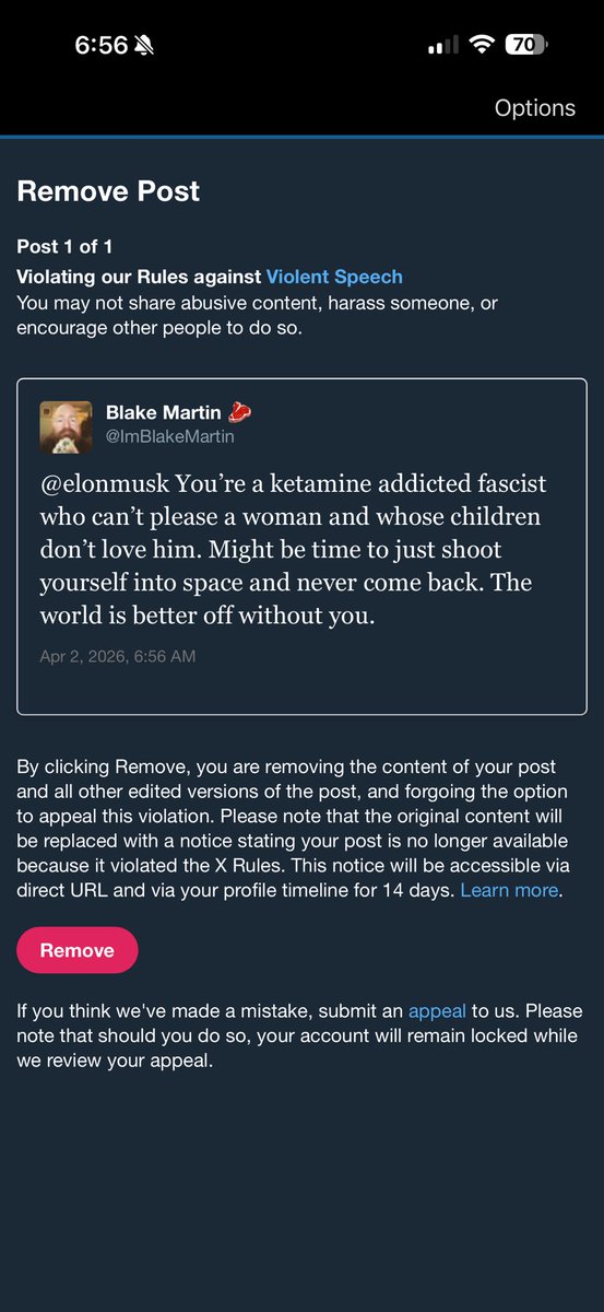 ImBlakeMartin's tweet photo. @elonmusk fuck you. You’re softer than baby shit. Limp dicked fascist. https://t.co/nfueBviDrz