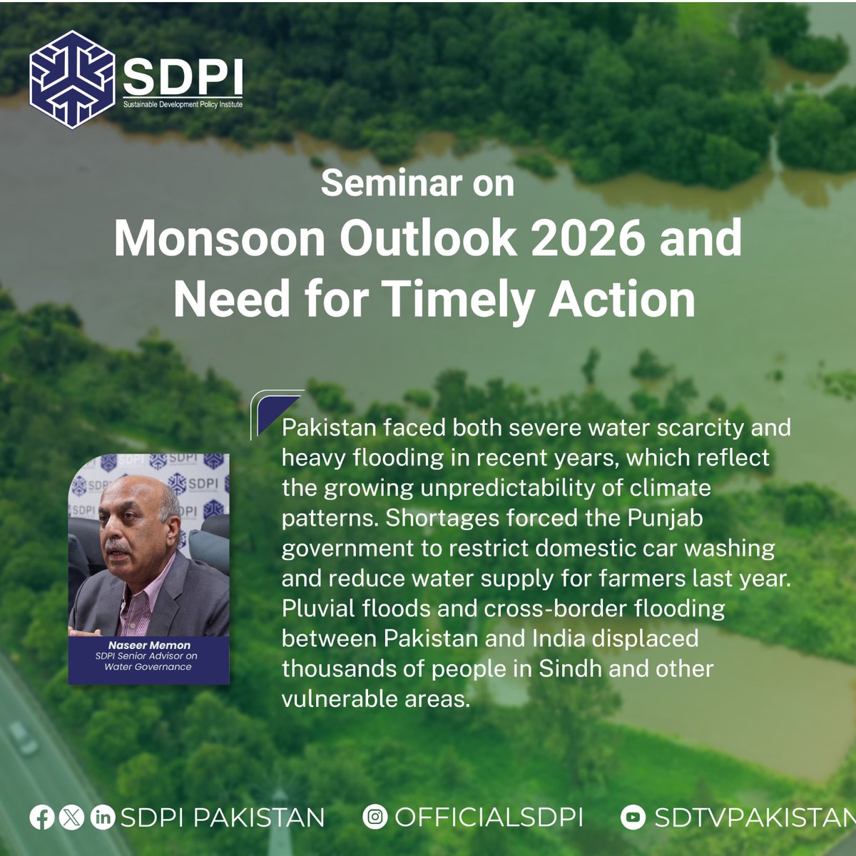 SDPIPakistan's tweet image. The seminar titled “#Monsoon Outlook 2026 and Need for Timely #Action”, was organized by SDPI. 
The experts called for an #early #preparedness &amp;amp; coordinated national action ahead of the 2026 monsoon season, warning that climate variability, #glacier risks, urban #encroachments,