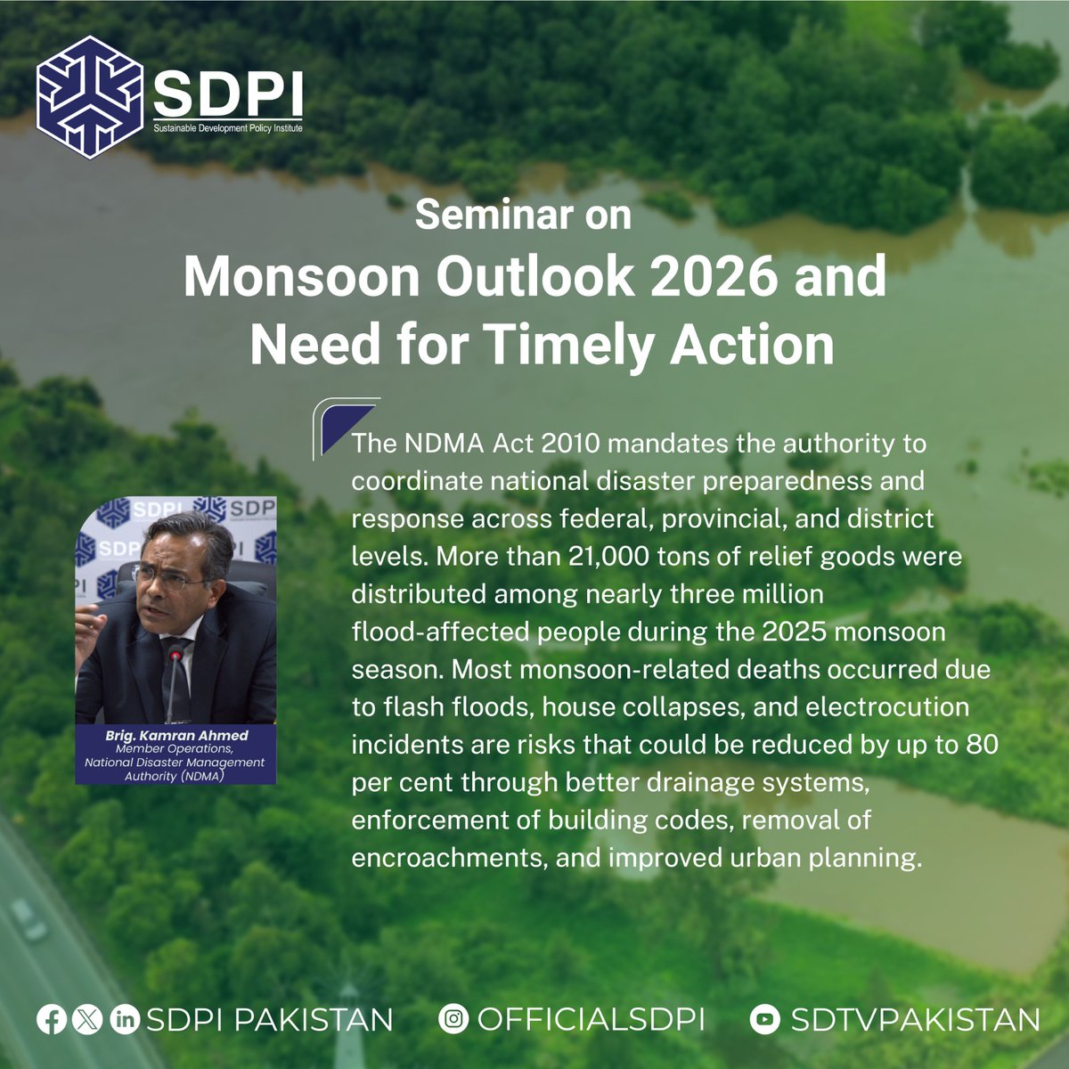 SDPIPakistan's tweet image. The seminar titled “#Monsoon Outlook 2026 and Need for Timely #Action”, was organized by SDPI. 
The experts called for an #early #preparedness &amp;amp; coordinated national action ahead of the 2026 monsoon season, warning that climate variability, #glacier risks, urban #encroachments,
