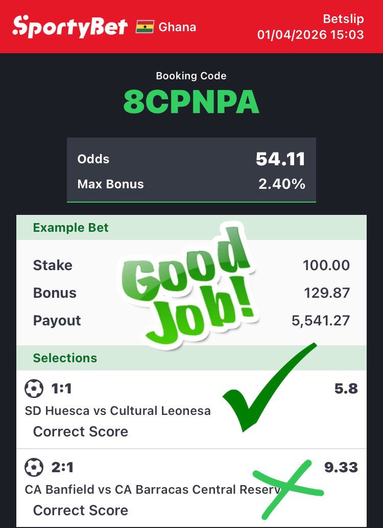 ceobesttips's tweet image. CORRECT SCORE 5+ ODDS BOOOM 🔥🔥🔥🔥🔥💥💥💥💥💥🎉🎉🎉🎉🎉🏆🏆🏆🏆🏆 

1/2 CORRECT SCORE 🏆 WON SUCCESSFULLY 

CONGRATULATIONS 🍾🎈🎉🎊 TO EVERYONE 

MORE WINS COMING UP 🍾🏆🎉🎊

#5Odds #foryou