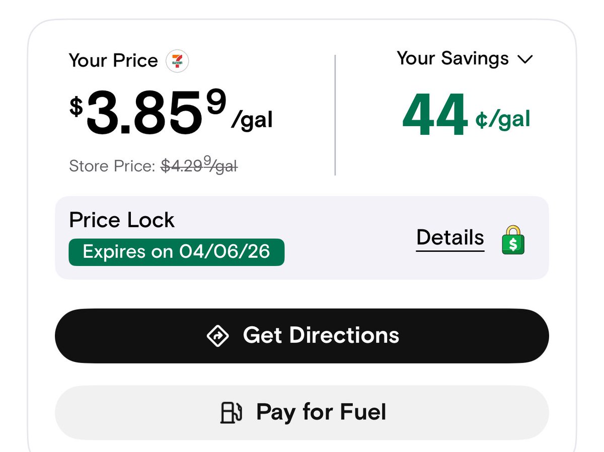 Si vives en los Yunaited Esteis baja el app de 7-Eleven y aprovecha los descuentos. 

Si eres maestro/enfermero/policía/bombero/militar/veterano/estudiante te dan descuento adicional permanente. 

Anoche economicé 44 centavos por galón.