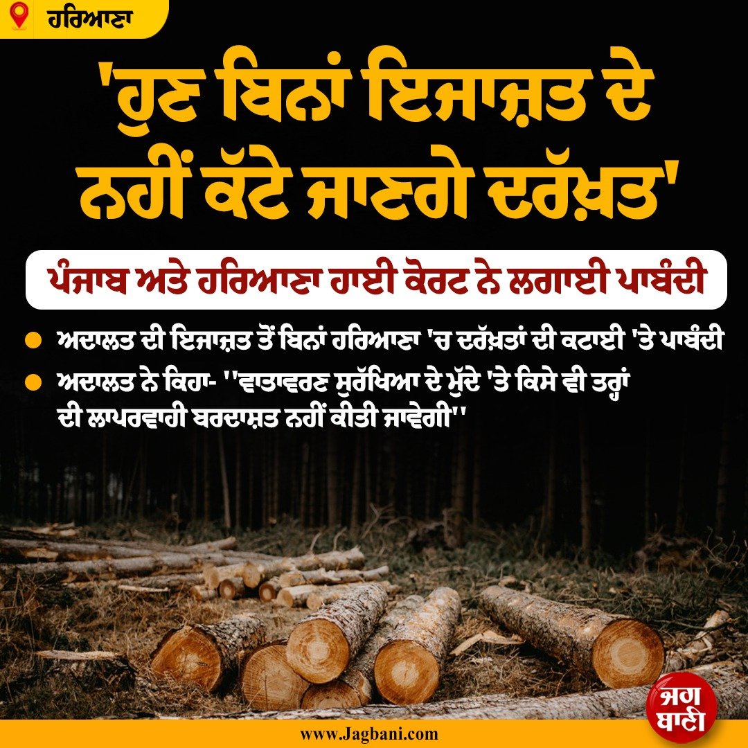 JagbaniOnline's tweet image. 'ਹੁਣ ਬਿਨਾਂ ਇਜਾਜ਼ਤ ਦੇ ਨਹੀਂ ਕੱਟੇ ਜਾਣਗੇ ਦਰੱਖ਼ਤ'
#TreeCutting #Ban #withoutpermission #PunjabandHaryanaHighCourt