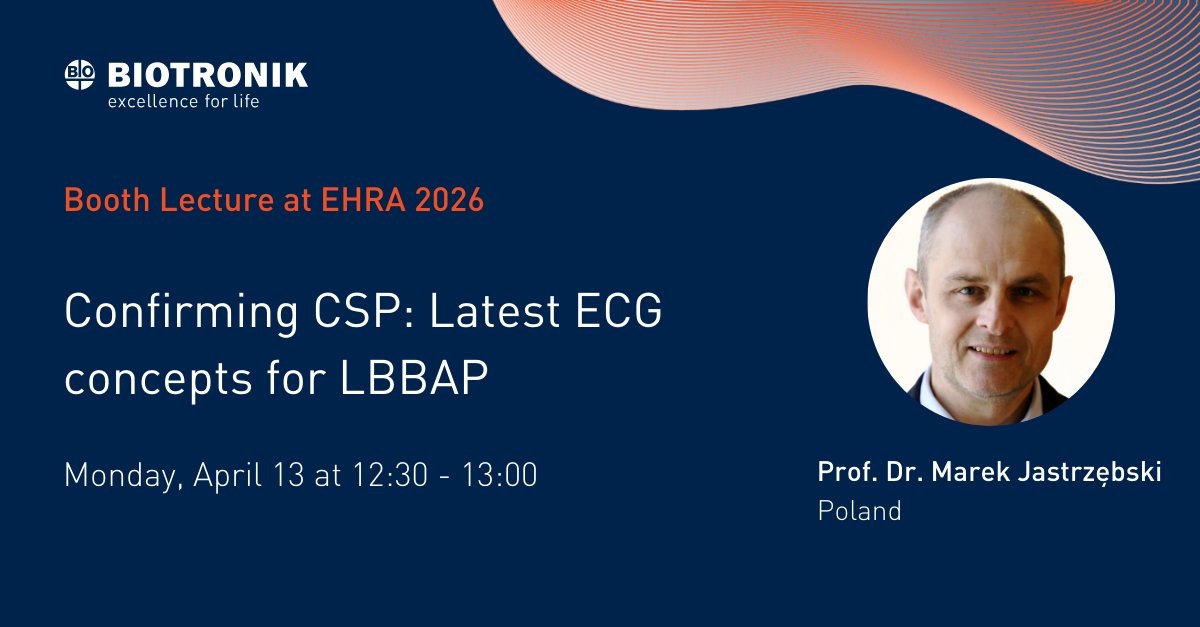 BIOTRONIK_News's tweet photo. We invite you to attend Prof. Dr. Marek Jastrzębski’s lecture at the BIOTRONIK booth during #EHRA2026. 

The session will be moderated by Dr. David Hayes, Chief Medical Officer at BIOTRONIK US

📅 Save the date: https://t.co/pXz3EvVxDB
🔗 Agenda: https://t.co/7I4CjFEWYz https://t.co/UaVjjVQfgM