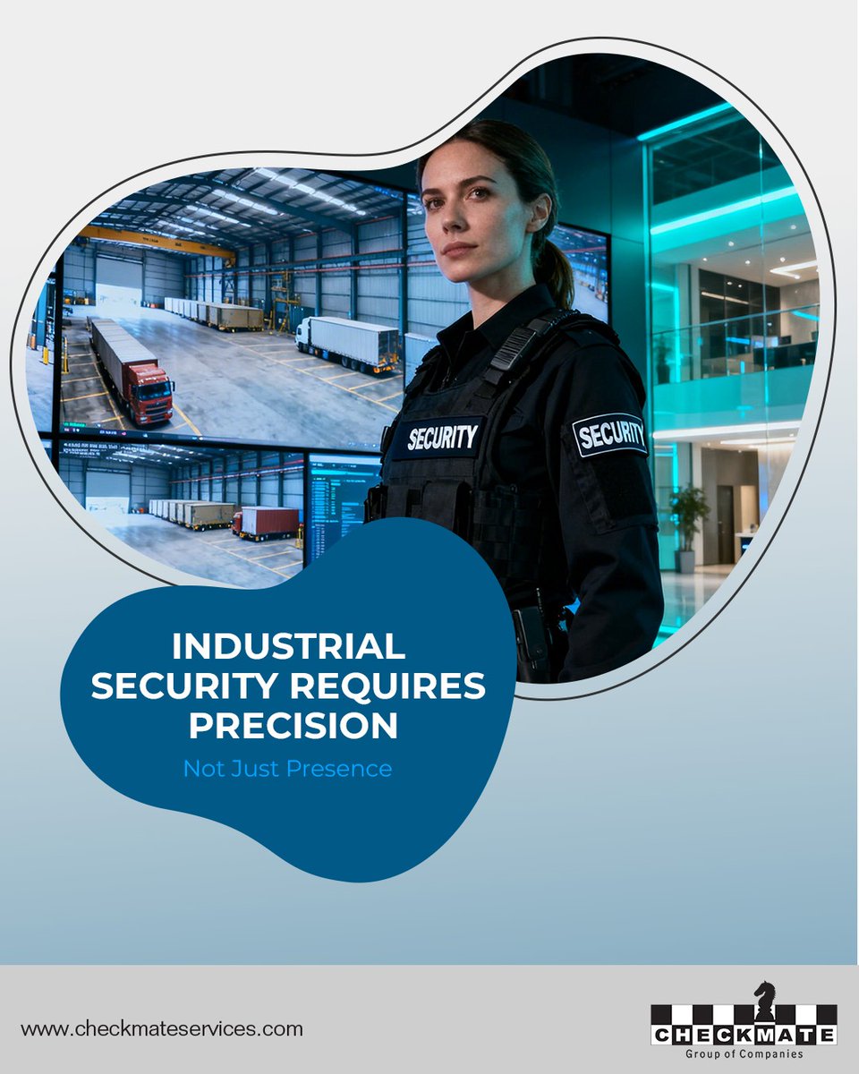 Checkmateestd89's tweet photo. Factories, warehouses, and corporate facilities face very different security challenges.

Industrial environments must protect equipment, raw materials, sensitive data, and large workforces simultaneously.

This requires structured facility security management that includes:
• Controlled access points
• Perimeter protection
• Shift monitoring
• Incident reporting protocols

Well-managed security systems protect operations, prevent disruptions, and ensure safer workplaces.

Because operational continuity depends on controlled and reliable security systems.

#FacilitySecurity #IndustrialSecurity #WarehouseSecurity #AccessControl #CorporateSecurity #PerimeterSecurity #WorkplaceSafety #SecuritySystems #RiskManagement #OperationalContinuity