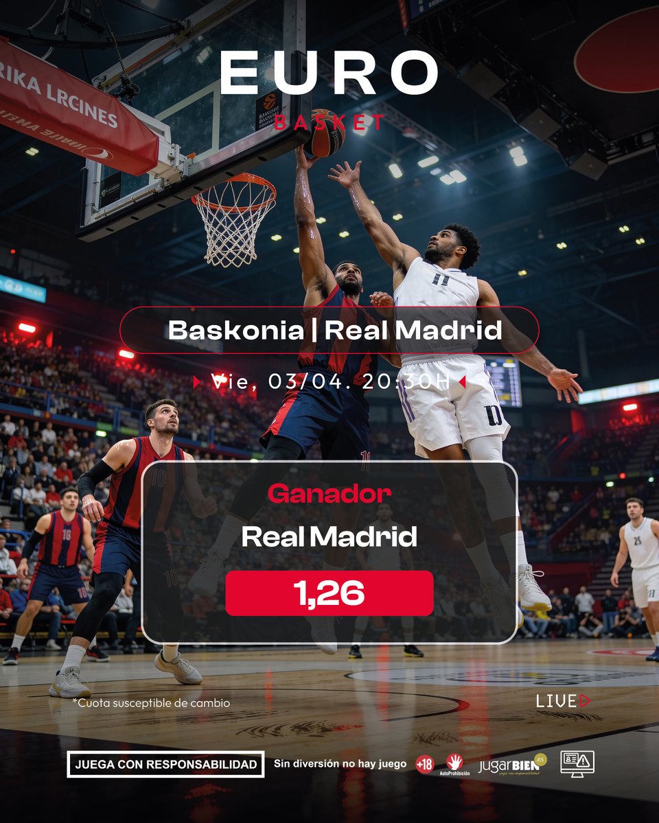 🤍🏀 ¿Ganará el #realmadrid?
⚔️ Partidazo complicado ante #baskonia en la #EuroLeague🔥 ¡Duelo de alto nivel!