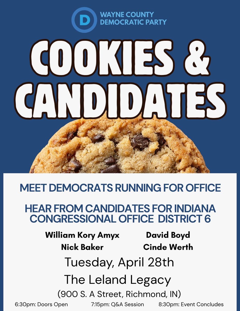 DavidLBoyd's tweet photo. Join us in Wayne County on April 28th to hear from the four candidates seeking to represent the Sixth Congressional District of Indiana. #StrengthenAmerica https://t.co/18XRTMjh1f