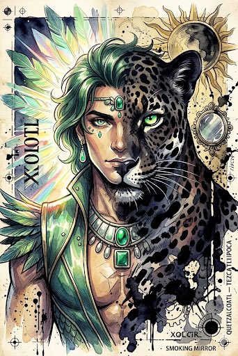 wh1s80's tweet image. 光と闇。相反する二つの世界。そして価値観。いまそんな話を描いてます。
彼らは共にテスカトリポカ。
それは太陽。

＃dualmoon
＃Aztec