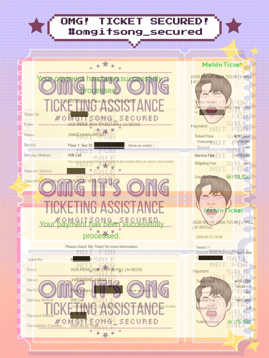 omgitsong_101's tweet photo. #OIO_proofs

OMG, Tickets secured 2026 IRENE ASIA TOUR [ I-WILL ] in SEOUL

✨Ticket secured under @eerrieennn 's details! Thank you for trusting us!

✅ 2 Floor tickets! (1 each day!)

❌TICKETS NOT FOR SALE❌

#IRENE #아이린 #RedVelvet #레드벨벳 #IRENE_IWILL #IRENE_ASIA_TOUR https://t.co/bce5HfcTpH